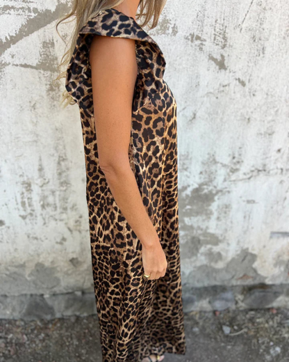 BOILIFE - LEOPARD PRINT V-NECK JUMPSUIT