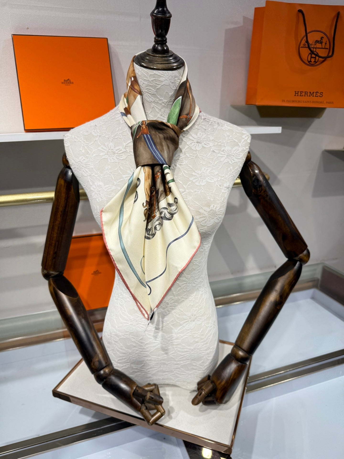 Hermes 2026 Grand Galop 90cm Scarf Cream mix colors Silk
