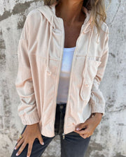 DANNA - Corduroy Hooded Zip Up Jacket #VEV36272