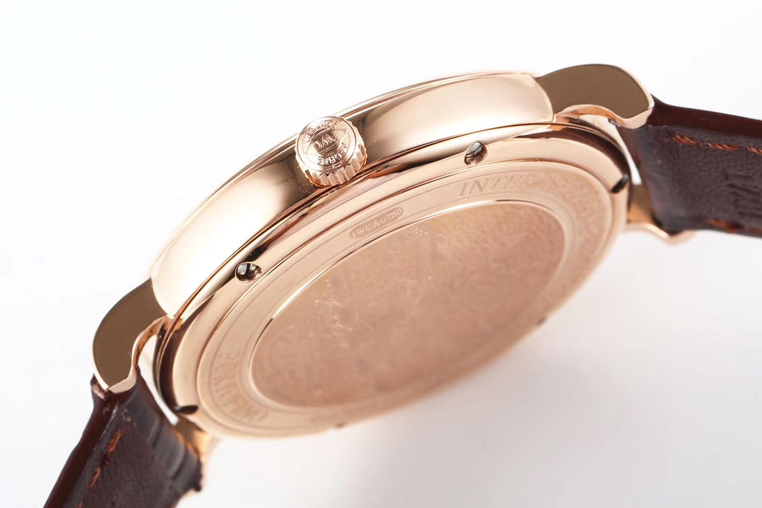 IWC Portofino 40mm White Dial Pink Gold Case Brown Crocodile Leather