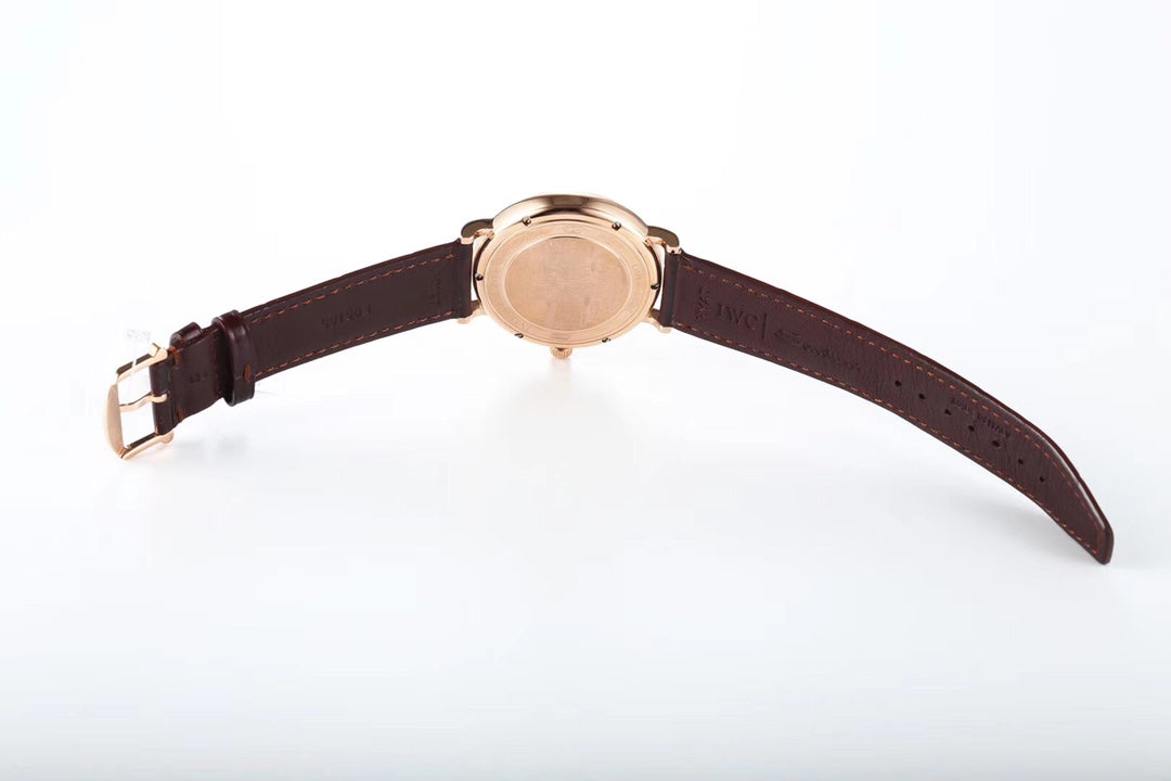 IWC Portofino 40mm White Dial Pink Gold Case Brown Crocodile Leather
