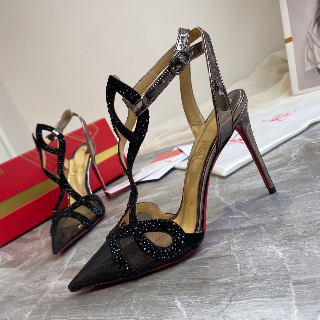 CL Diamond Sling Back Black Mesh 346070
