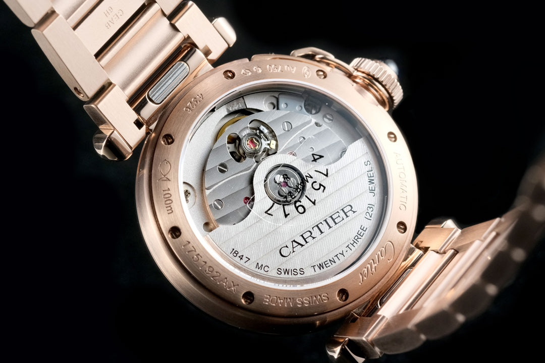 pasha 35mm automatic pink gold white dial diamond bezel