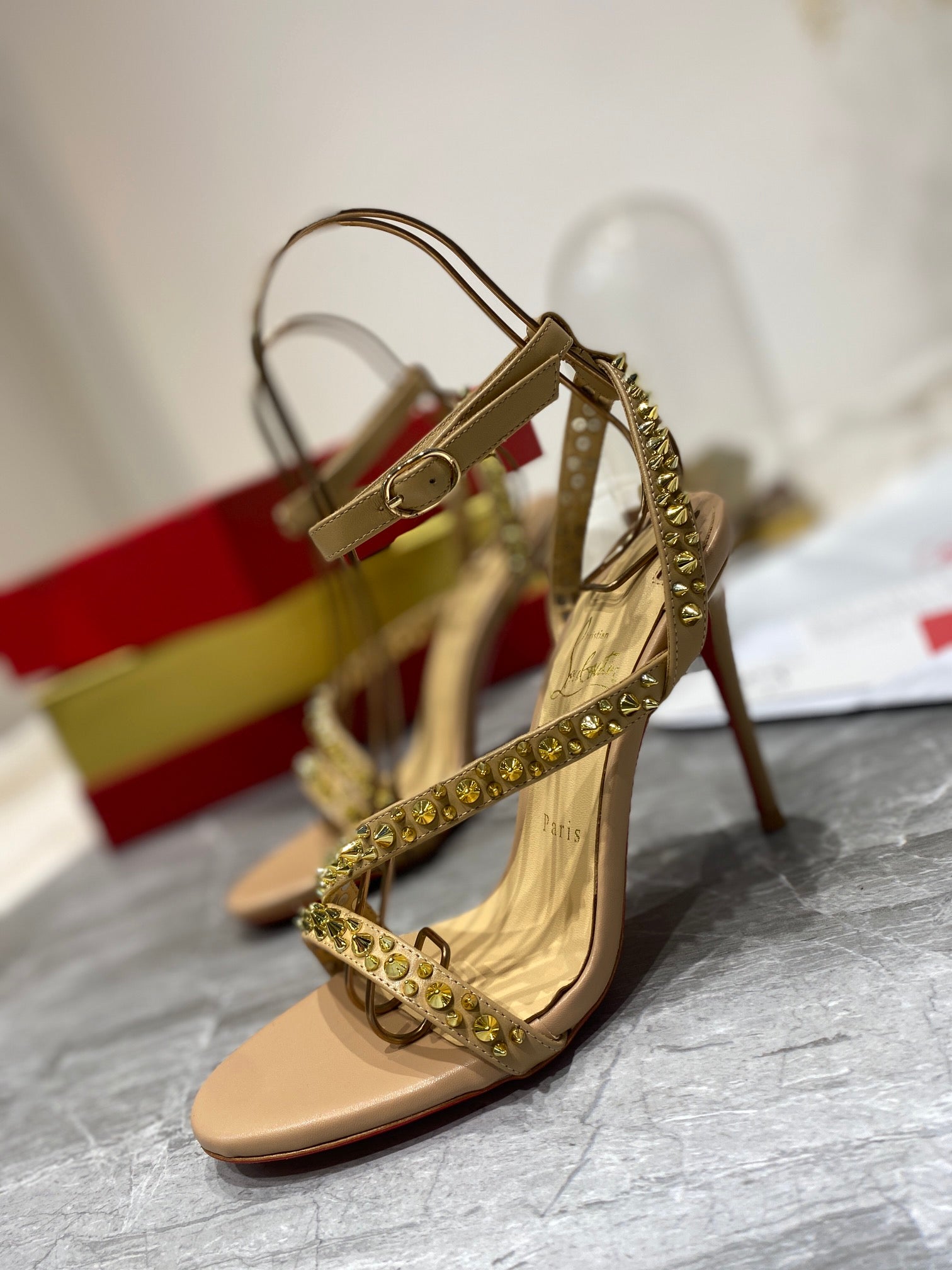 CL Spiked Sandals Nude Sheepskin Alloy Steel 346024