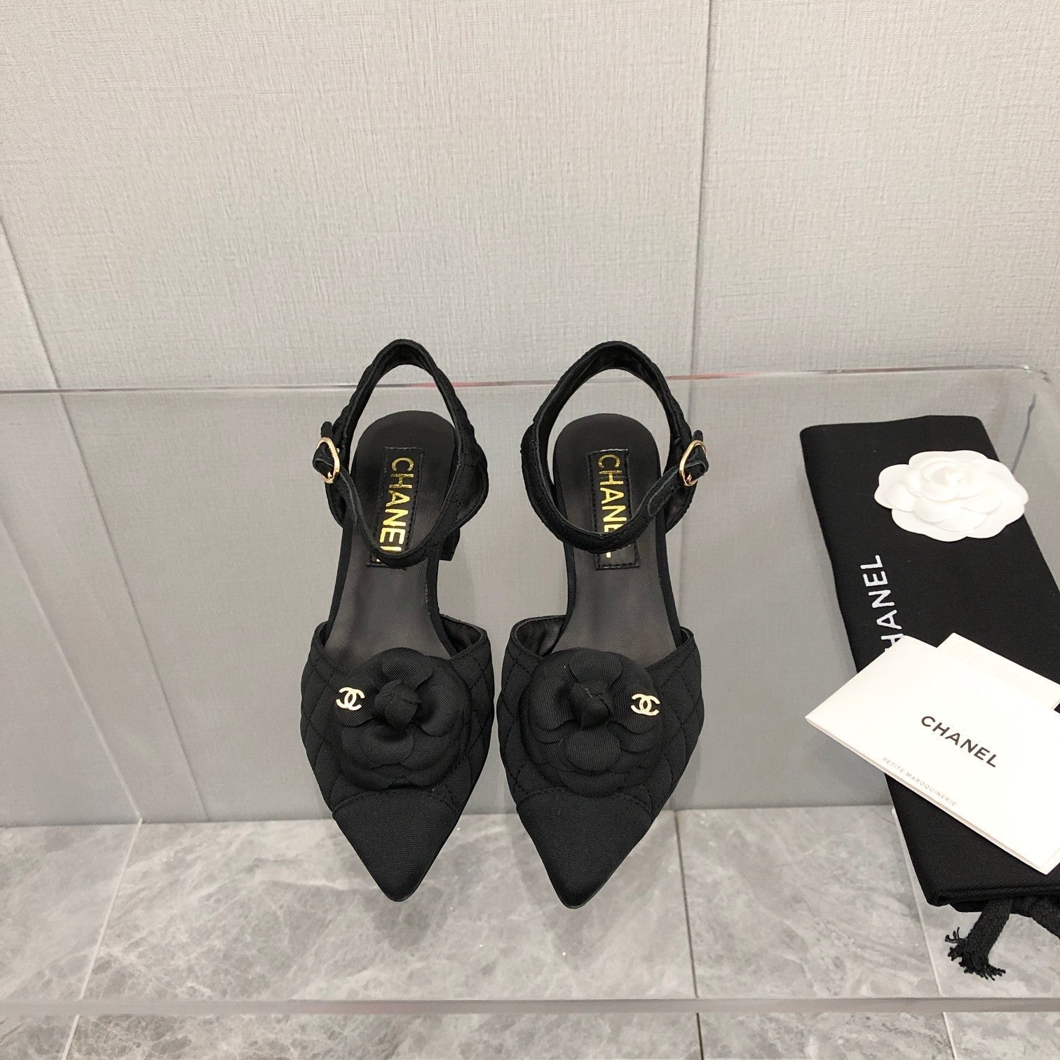 CC 25C 5CM Slingback Flats Black  Fabric 213241