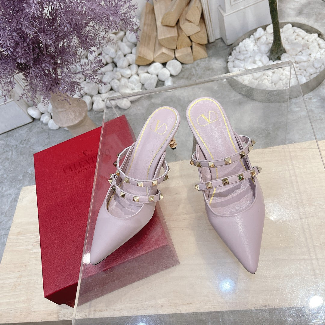 Valentino Rockstud Tower Heel Mules Sheepskin 239526