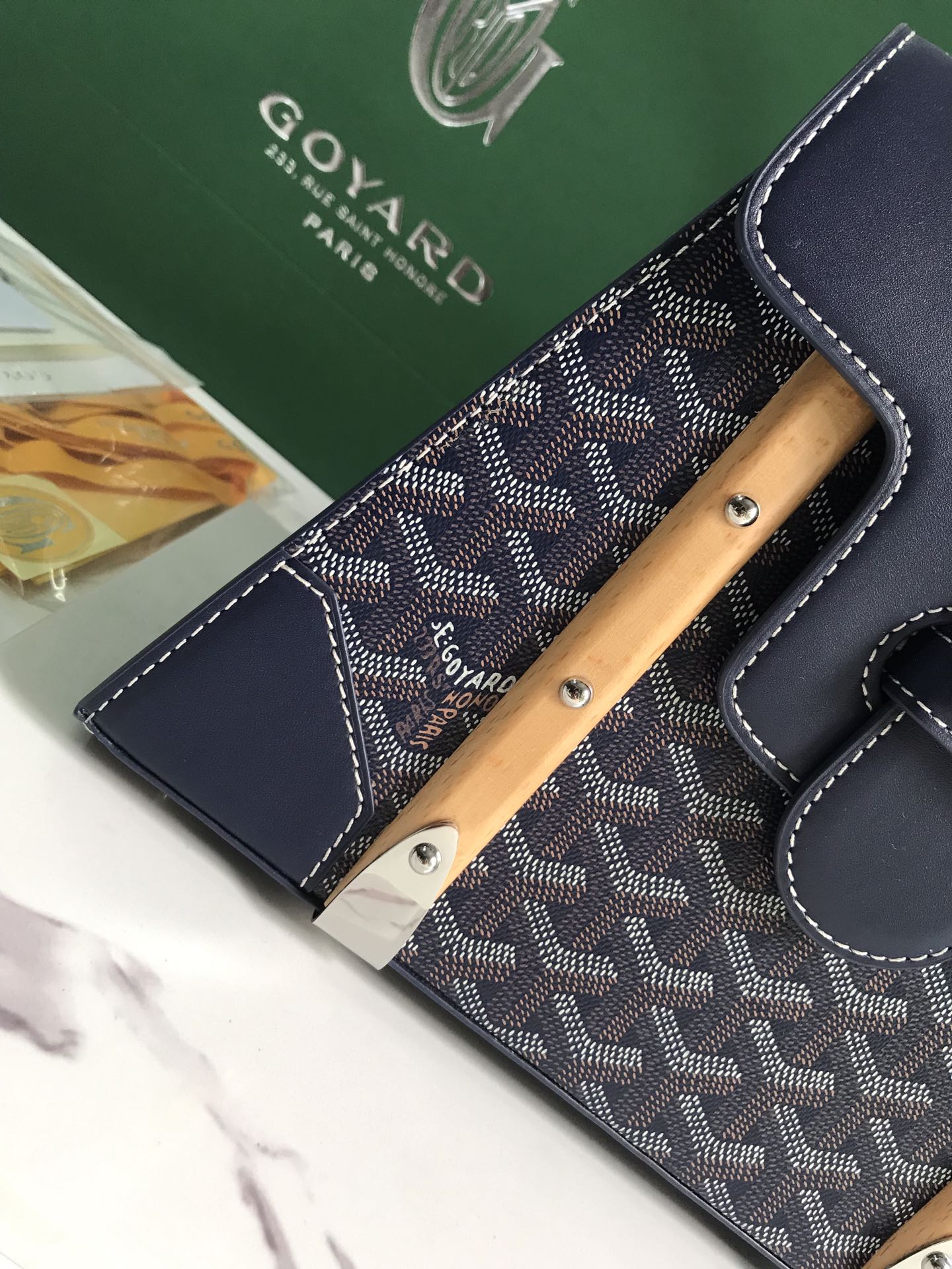 SAÃGON PM BAG 28 IN NAVY BLUE GOYARDINE CANVAS AND CALFSKIN