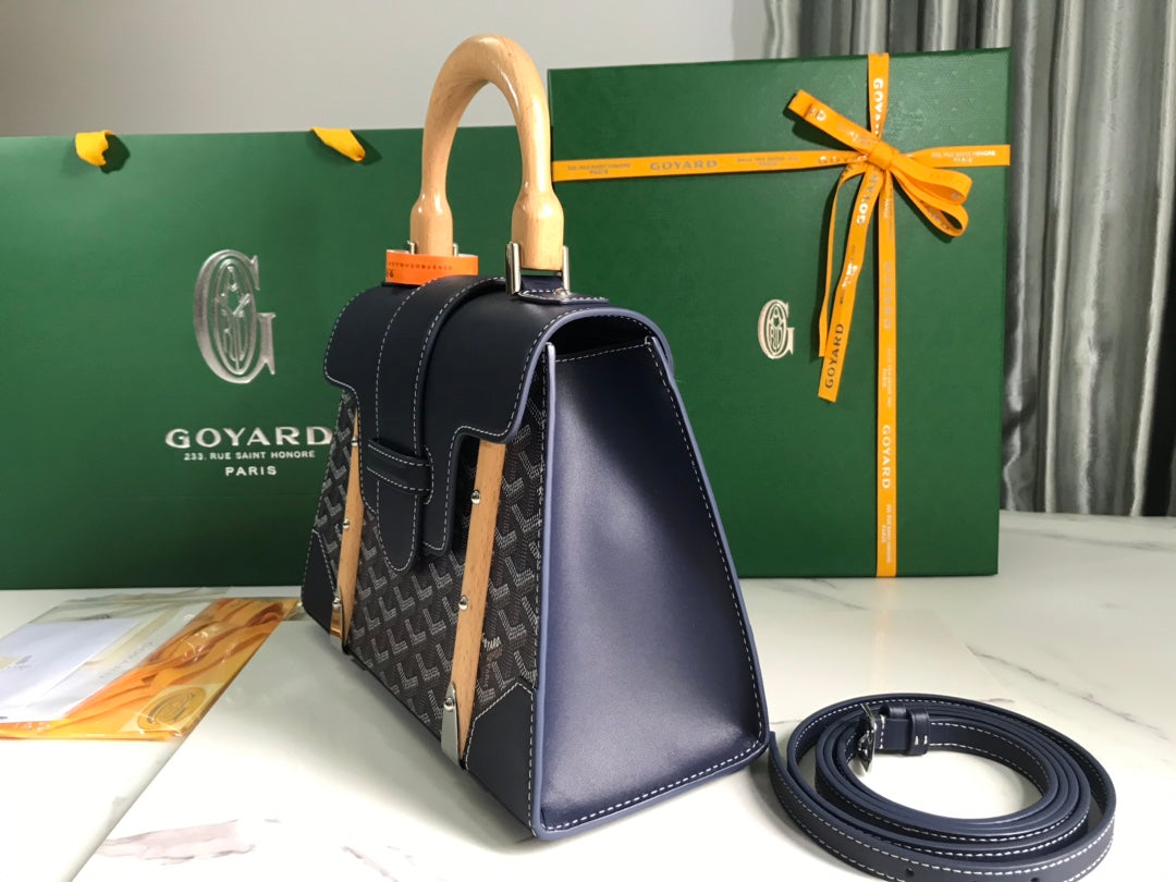SAÃGON PM BAG 28 IN NAVY BLUE GOYARDINE CANVAS AND CALFSKIN