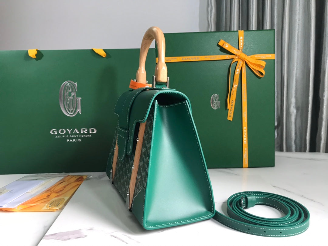 SAÃGON PM BAG 28 IN GREEN GOYARDINE CANVAS AND CALFSKIN