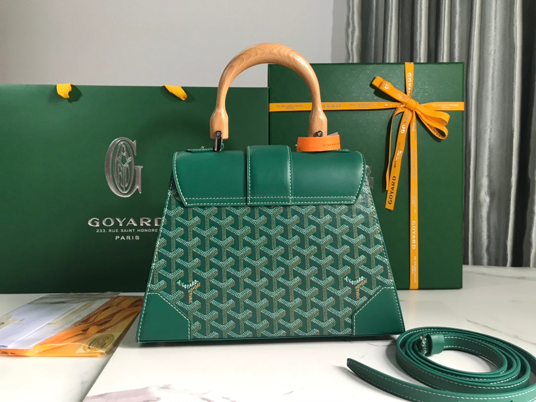 SAÃGON PM BAG 28 IN GREEN GOYARDINE CANVAS AND CALFSKIN
