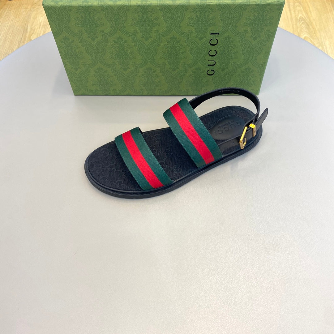 GG Men's Web Sandals Black Green Canvas 558892