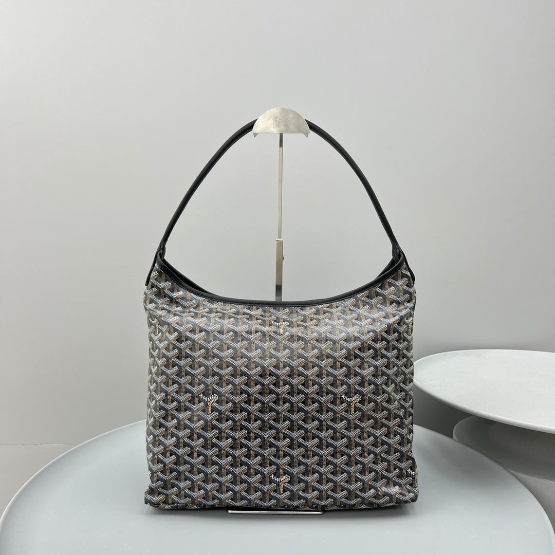 HOBO BOHÃˆME 34 IN BLACK GOYARDINE CANVAS AND CALFSKIN