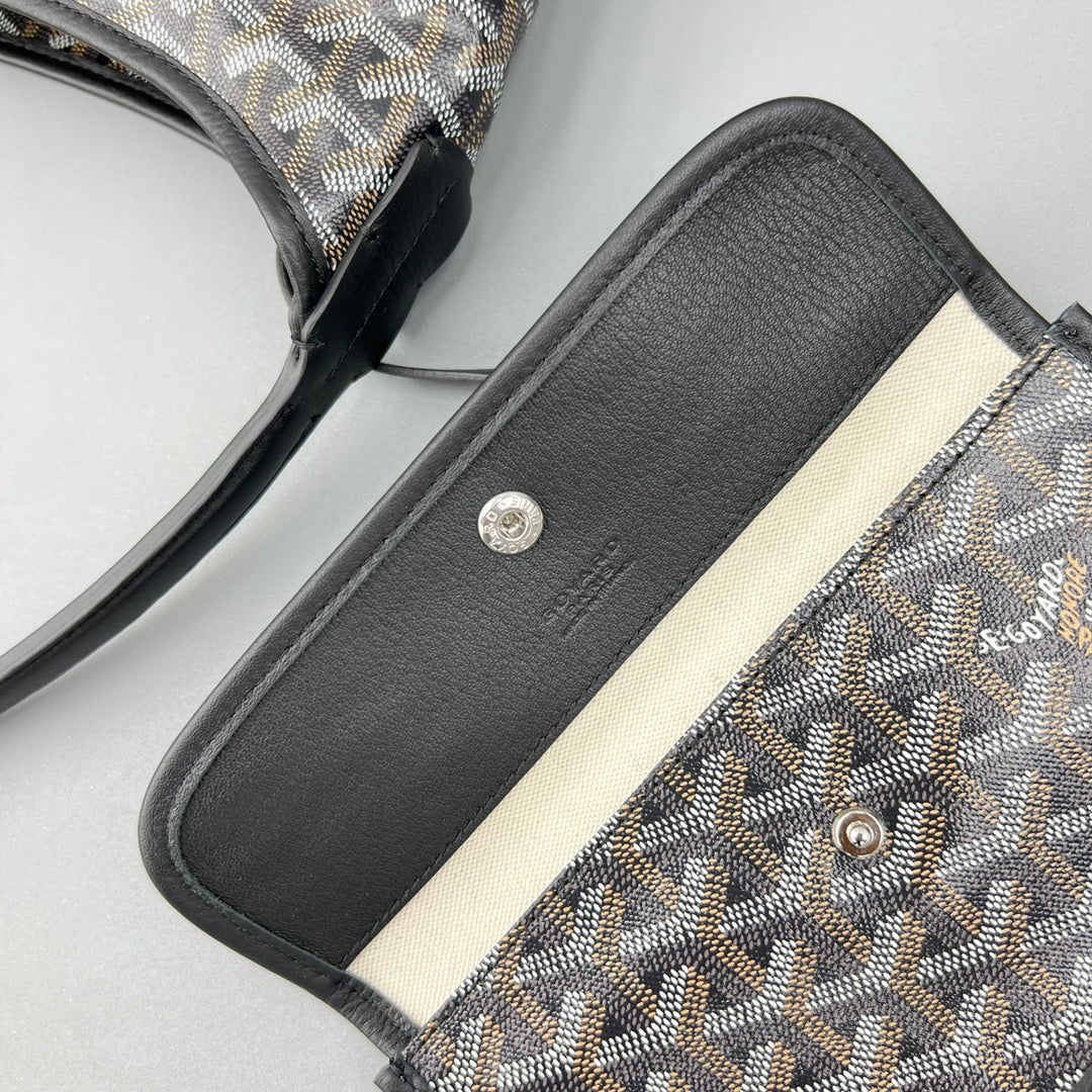 HOBO BOHÃˆME 34 IN BLACK GOYARDINE CANVAS AND CALFSKIN