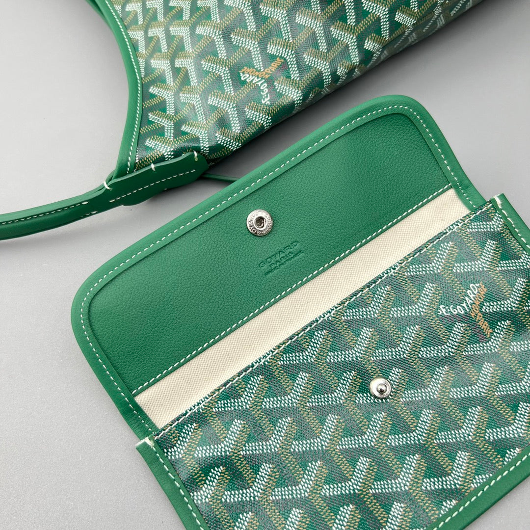 HOBO BOHÃˆME 34 IN GREEN GOYARDINE CANVAS AND CALFSKIN