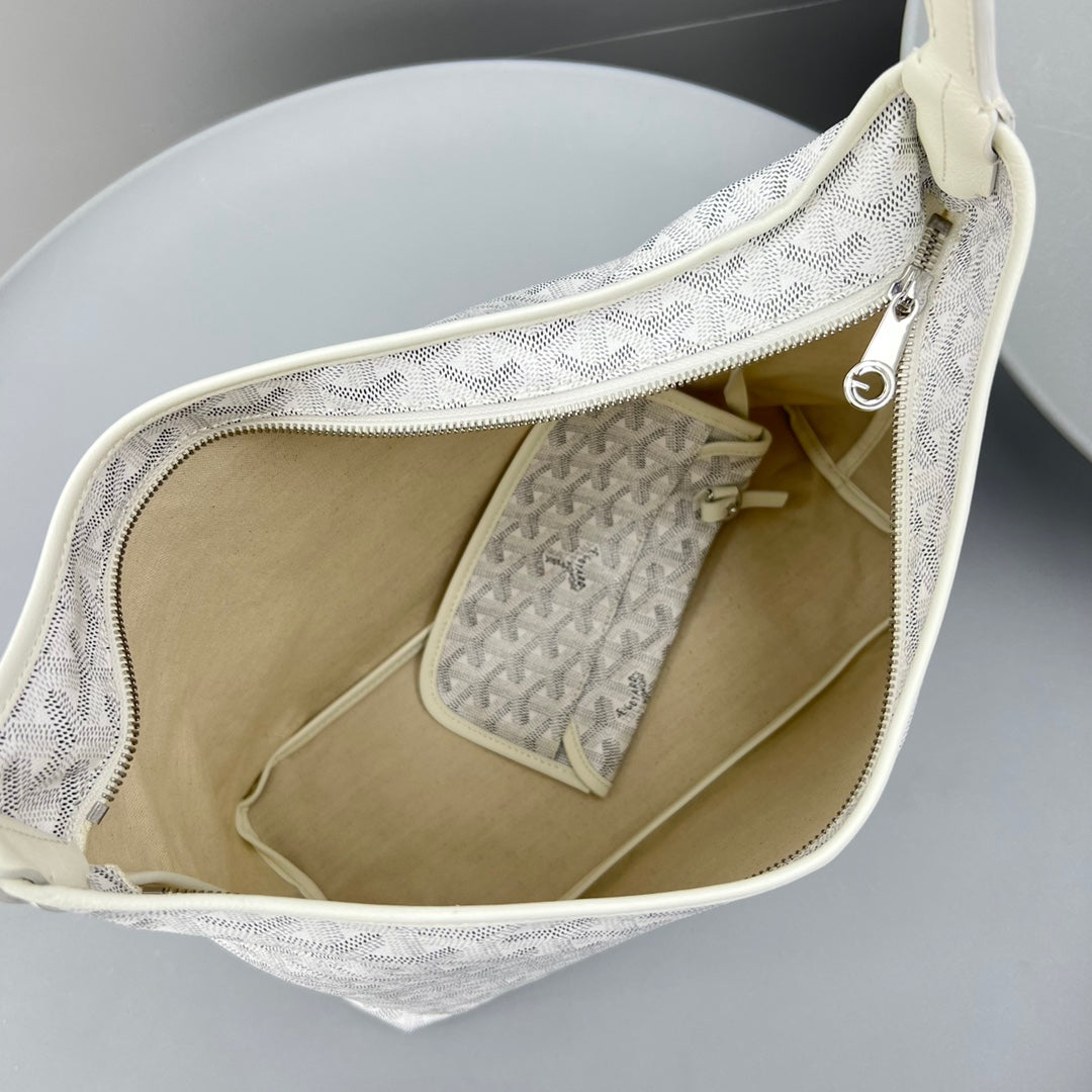 HOBO BOHÃˆME 34 IN WHITE GOYARDINE CANVAS AND CALFSKIN