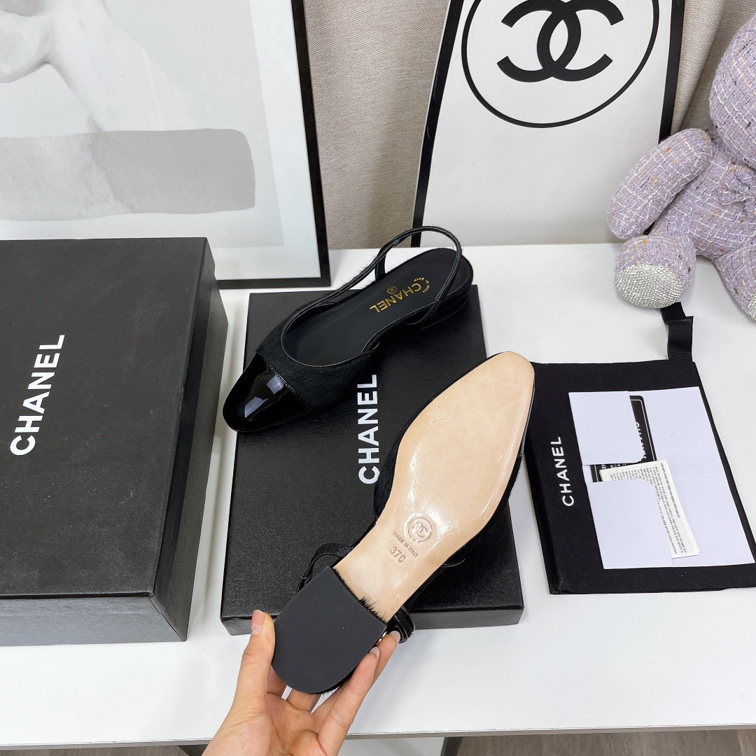 CC Slingback Black Lambskin And Horsehair