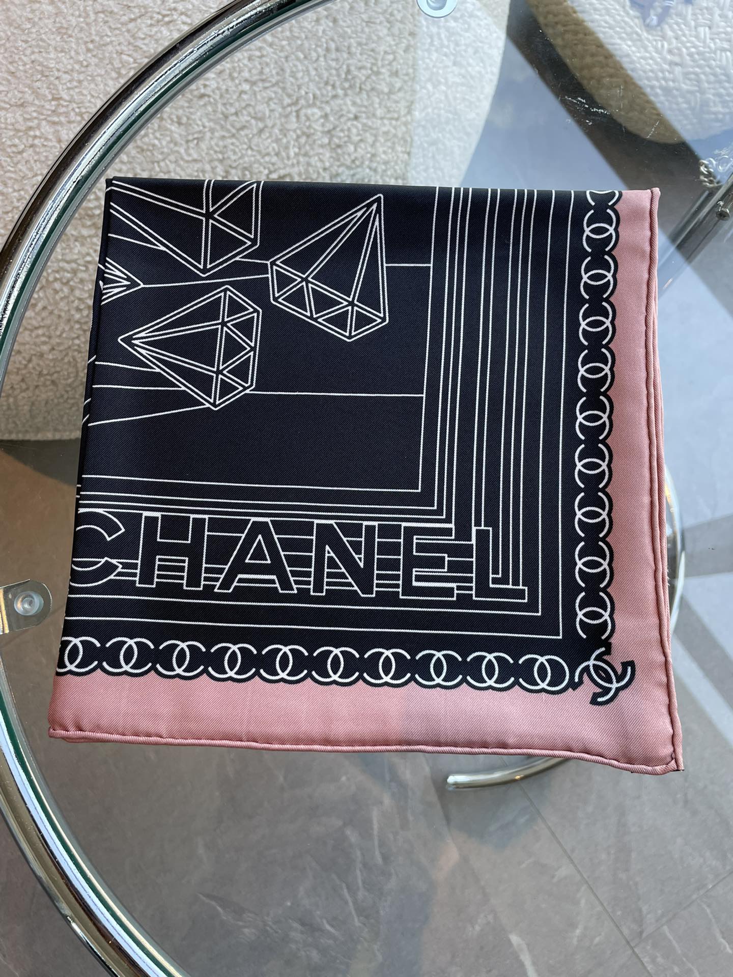 CC Square Scarf 90 CM In Black Mix White Pink Cashmere Silk 288707