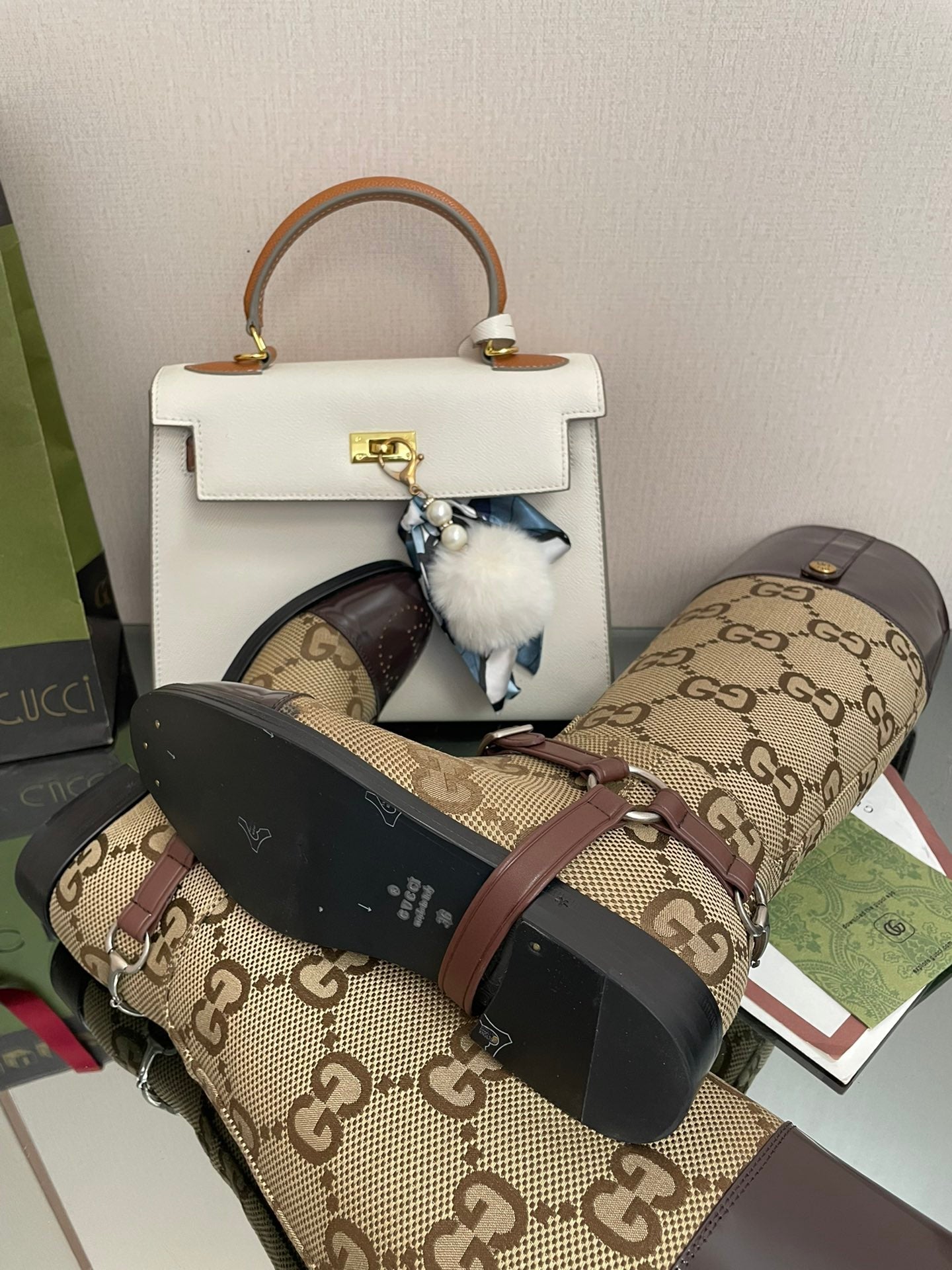 Gucci 2026 Boot Brown mix Beige Canvas Leather 911944