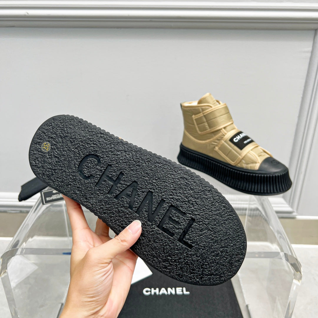 CC High Top Sneaker Thick-Soled Beige Rain Velvet Fabric