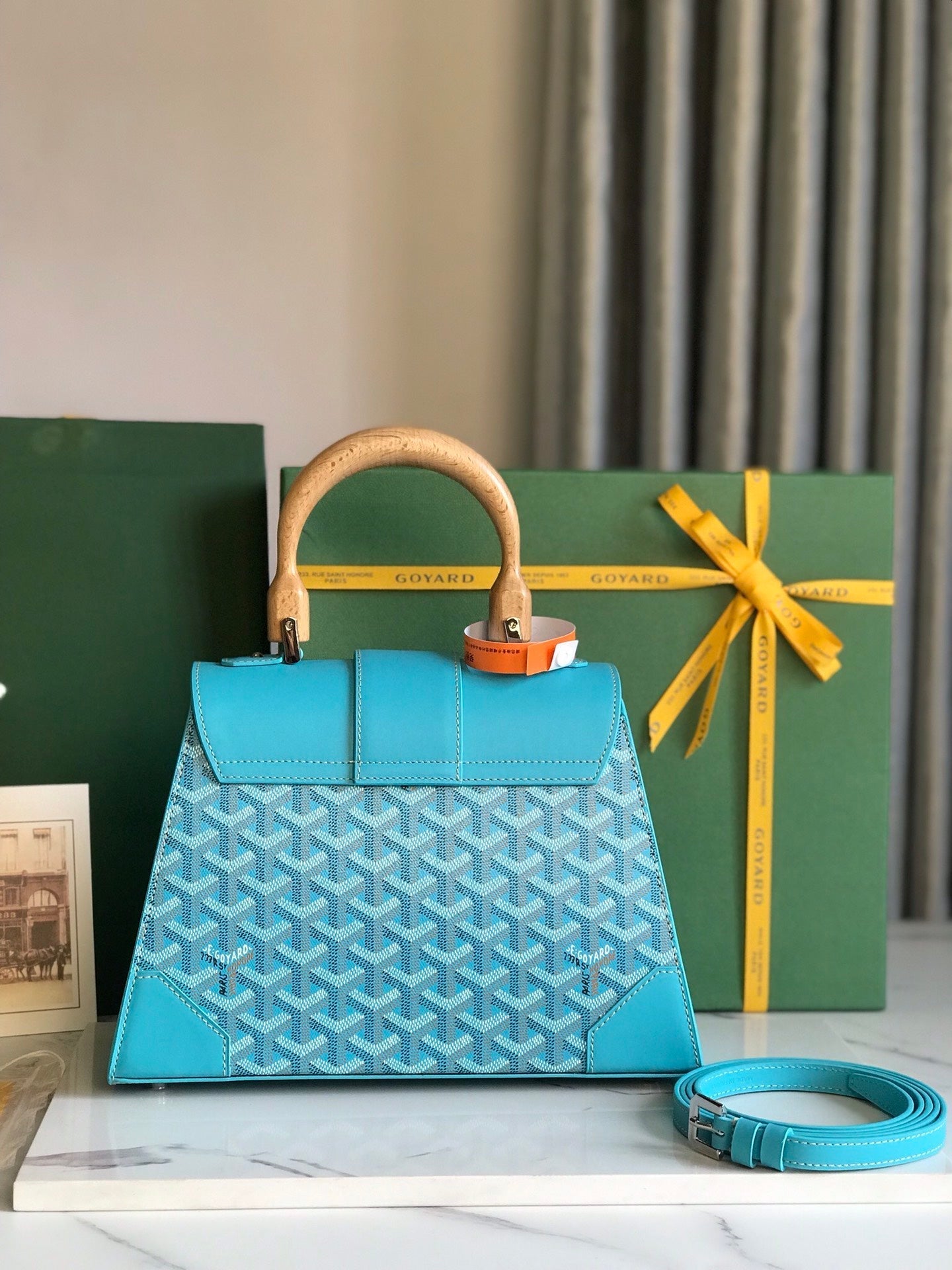 SAÃGON PM BAG 28 IN LIGHT BLUE GOYARDINE CANVAS AND CALFSKIN