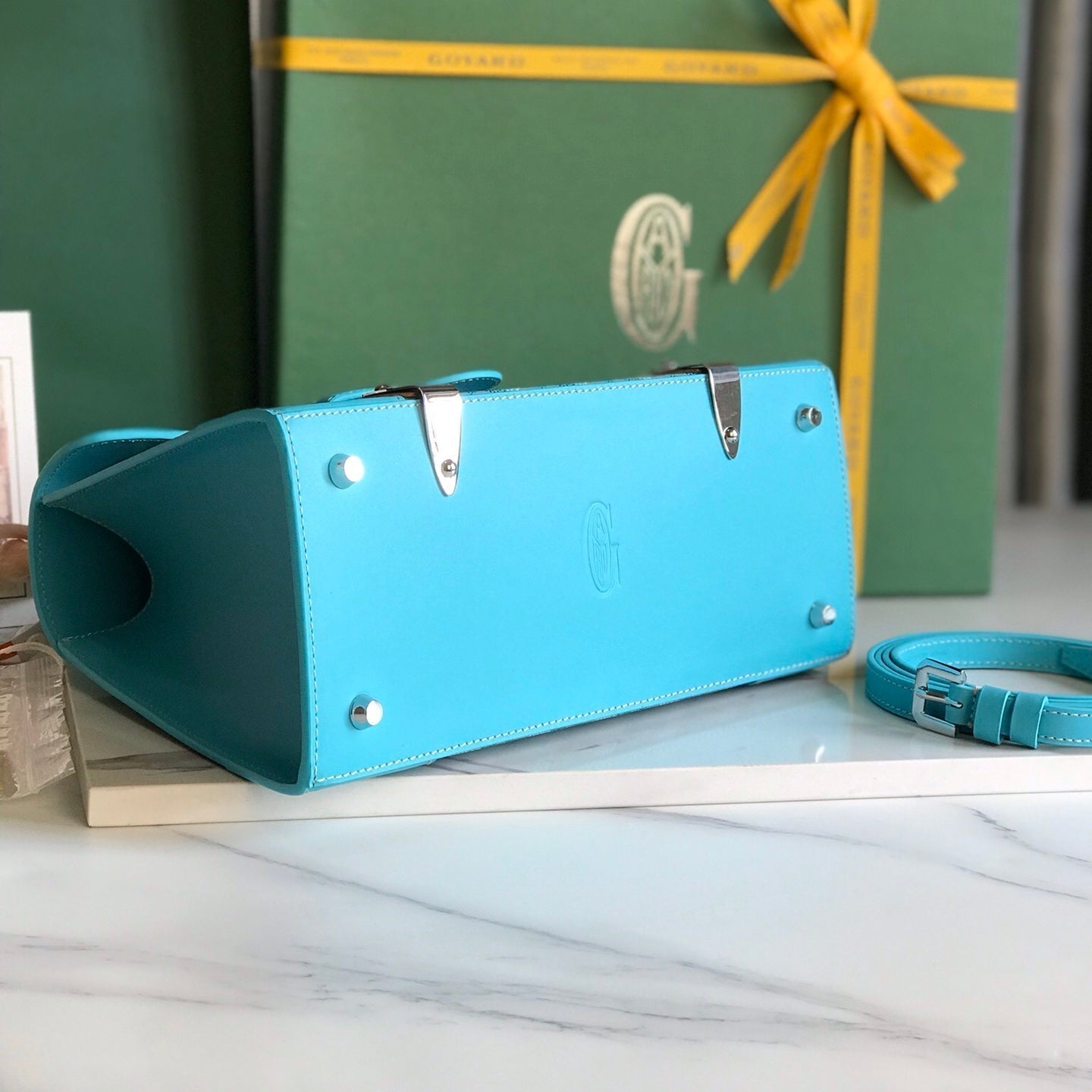 SAÃGON PM BAG 28 IN LIGHT BLUE GOYARDINE CANVAS AND CALFSKIN