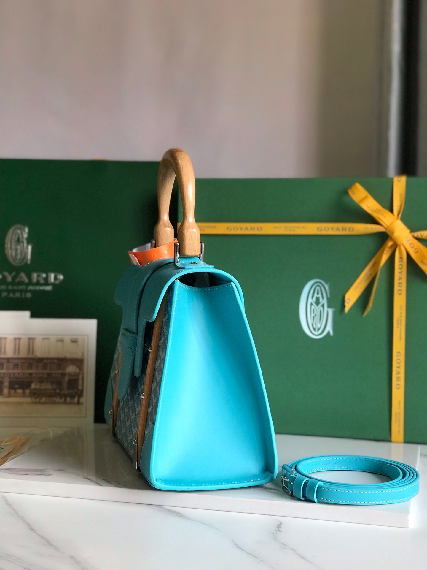 SAÃGON PM BAG 28 IN LIGHT BLUE GOYARDINE CANVAS AND CALFSKIN