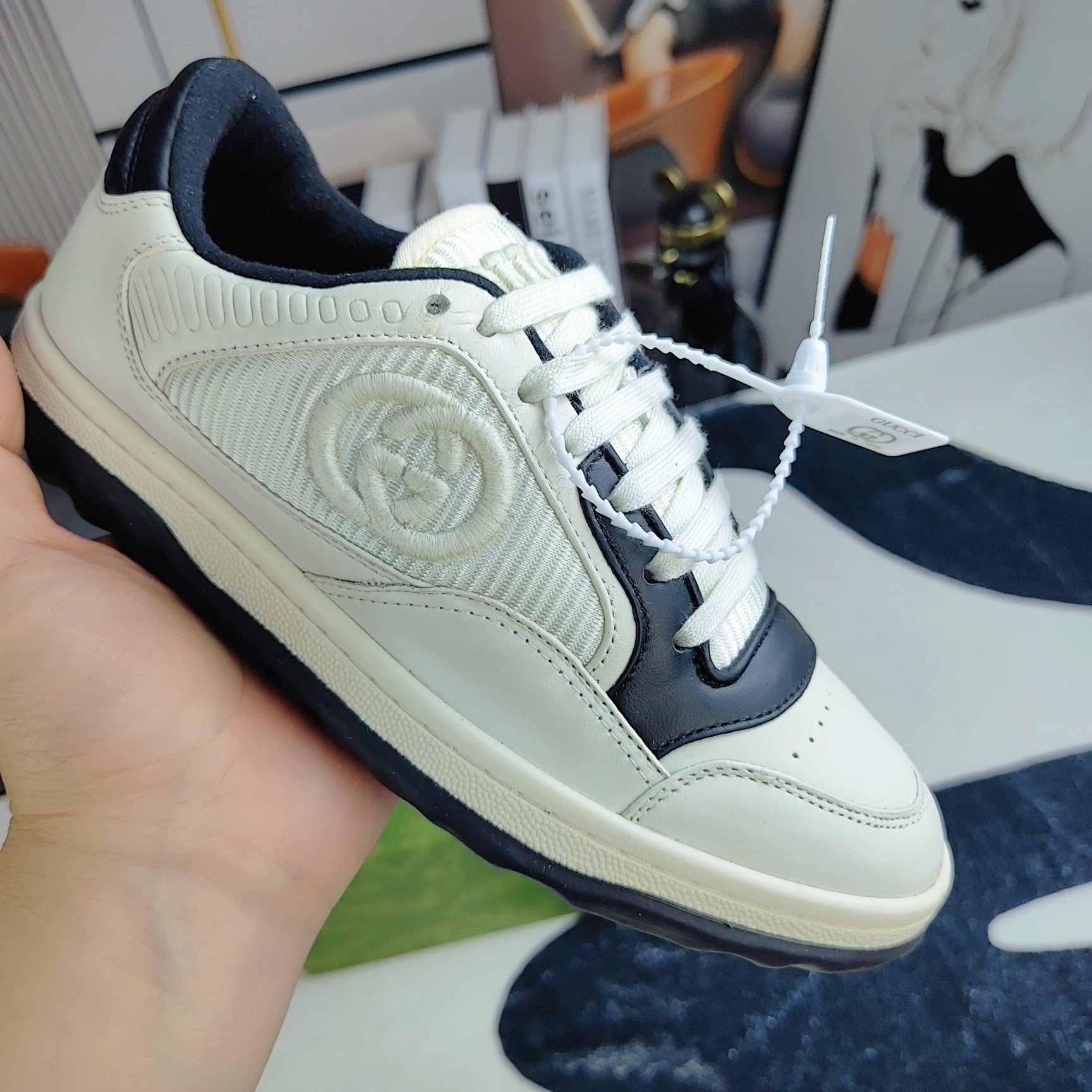 GG Men's MAC80 Sneaker White Black Cowhide 523623