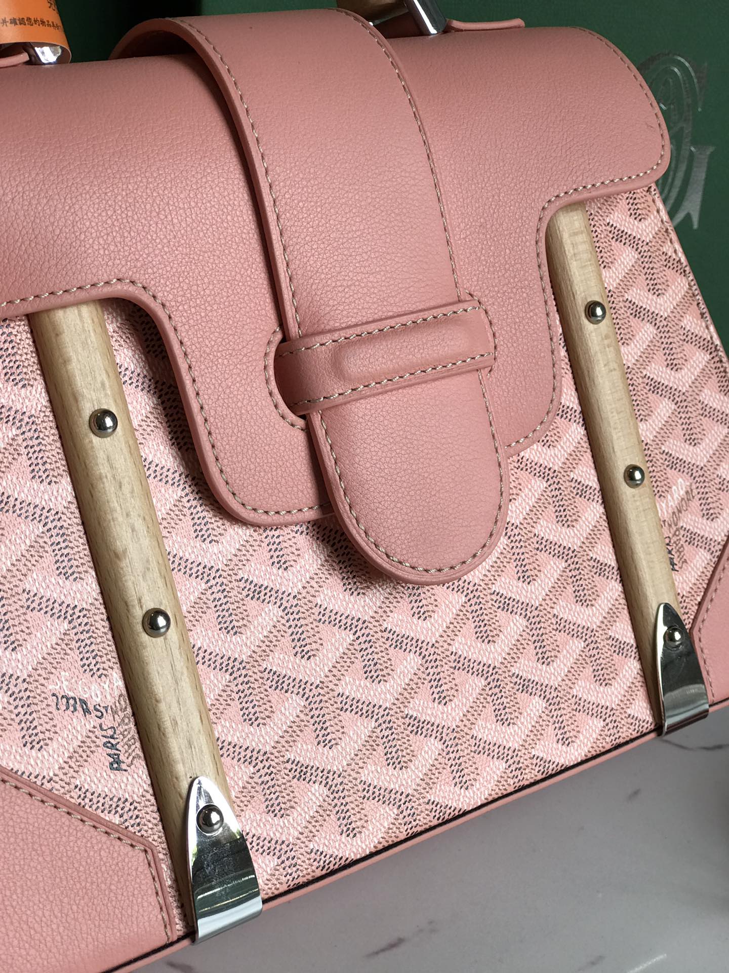SAÃGON PM BAG 28 IN BABY PINK GOYARDINE CANVAS AND CALFSKIN