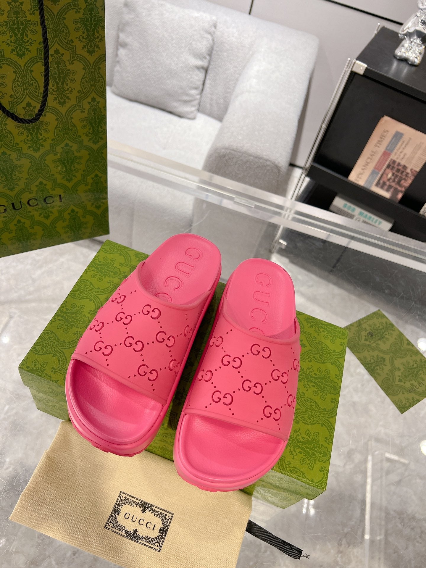 GC 25 50mm Monogram Slide Sandal Pink Cowhide 292396