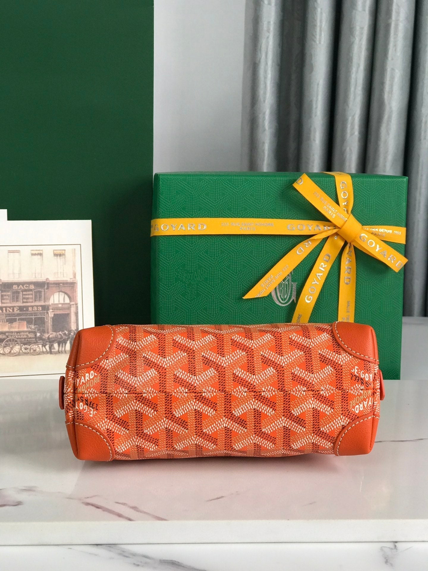 VENDÃ”ME COSMETIC POUCH 17 IN ORANGE GOYARDINE CANVAS AND CALFSKIN TRIM