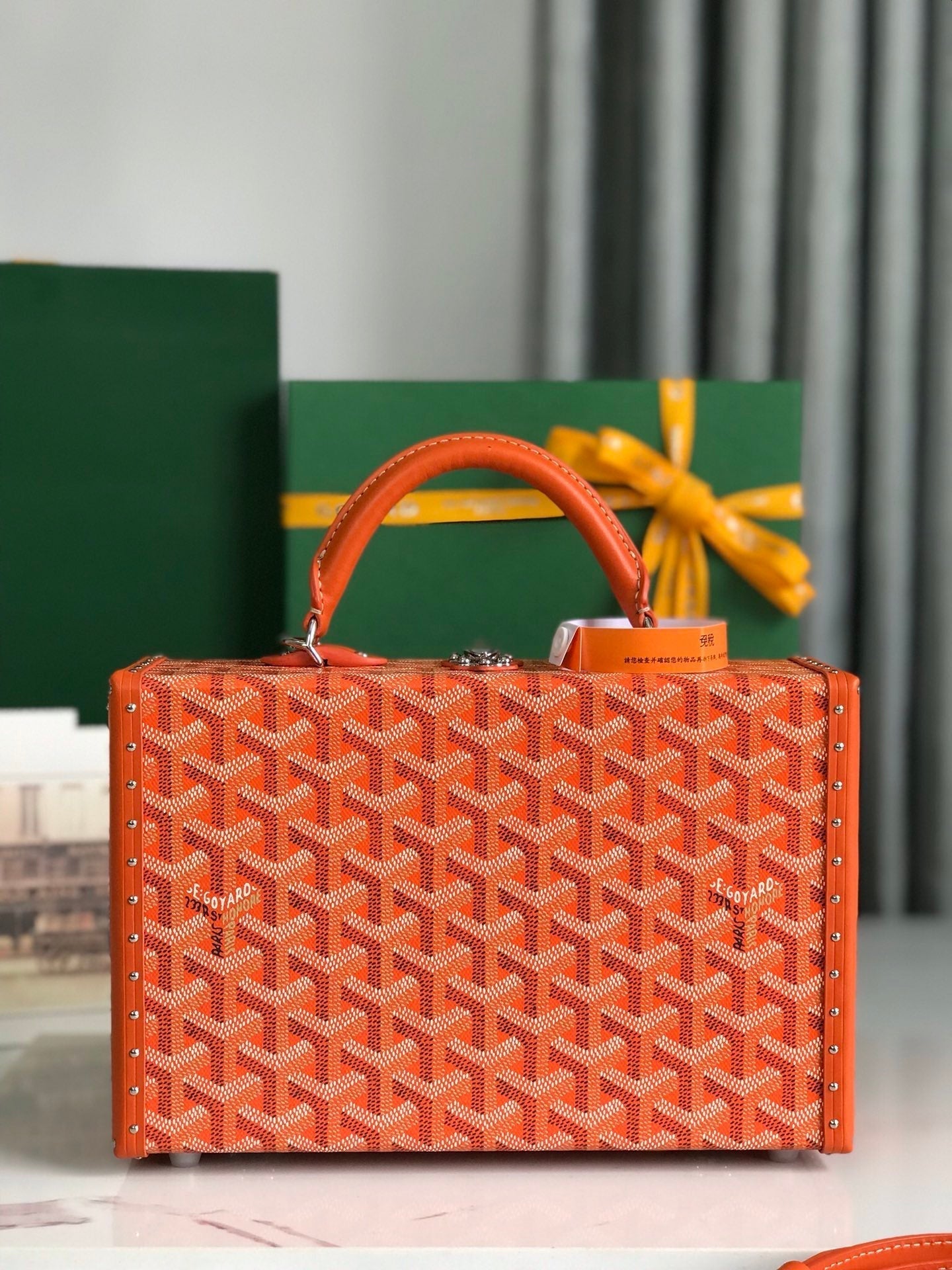 GRAND HÃ”TEL TRUNK BAG 24 IN ORANGE GOYARDINE CANVAS AND CALFSKIN