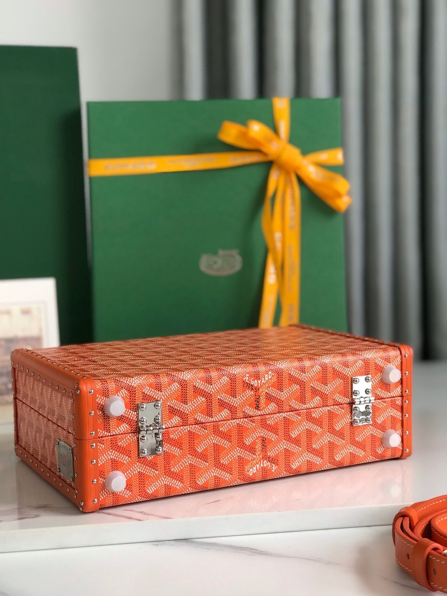 GRAND HÃ”TEL TRUNK BAG 24 IN ORANGE GOYARDINE CANVAS AND CALFSKIN