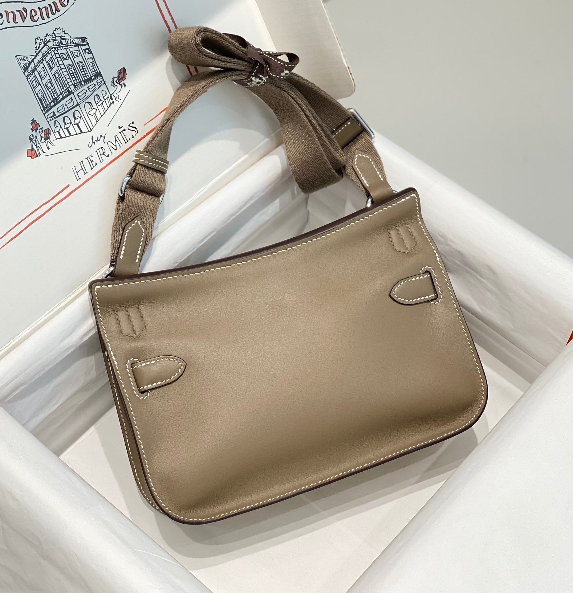 KELLY 23CM JYPSIERE BROWN LEATHER CROSSBODY BAG SHW
