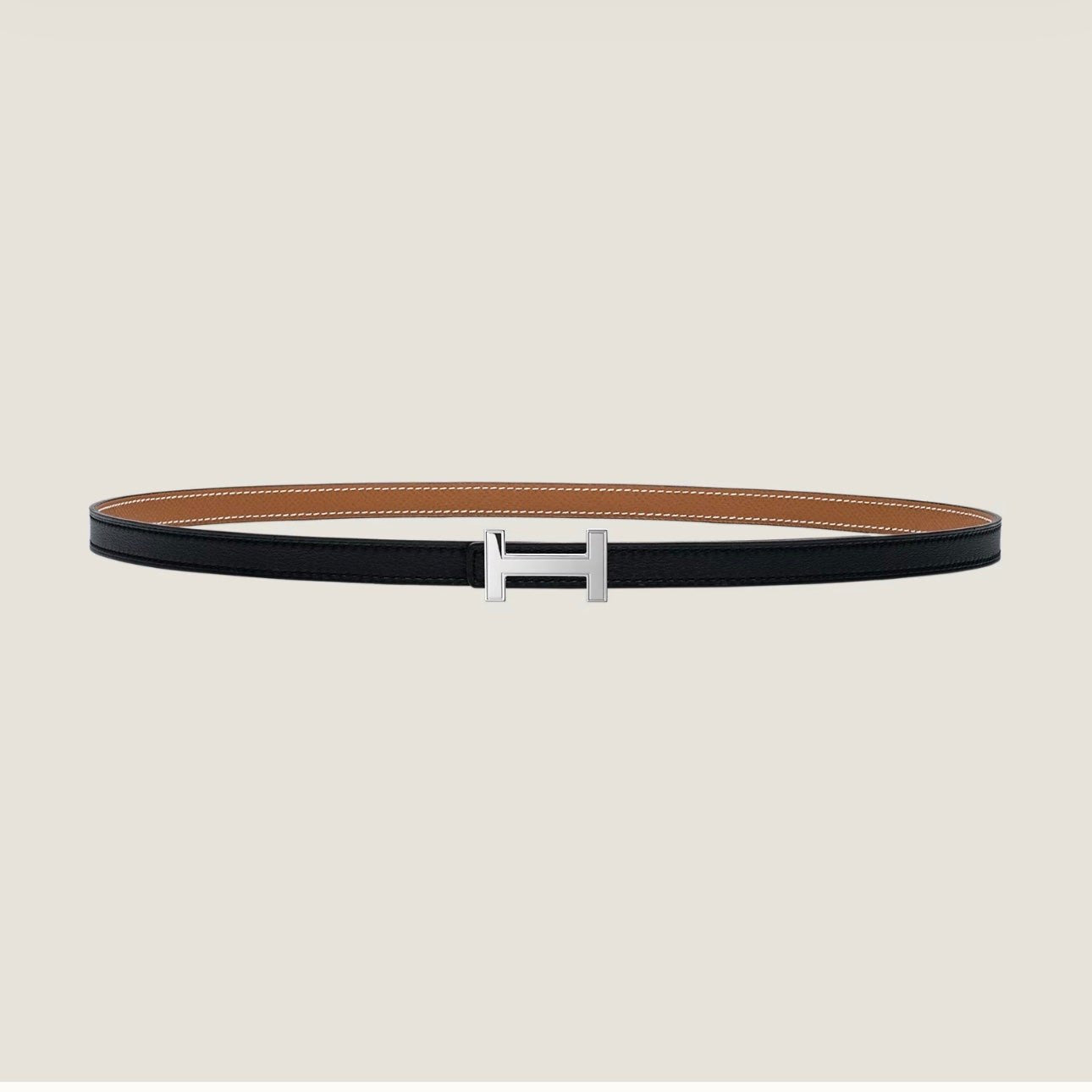 HM FOCUS BUCKLE & REVERSIBLE TAWNY BROWN AND BLACK LEATHER STRAP 13MM SILVER HARDWARE