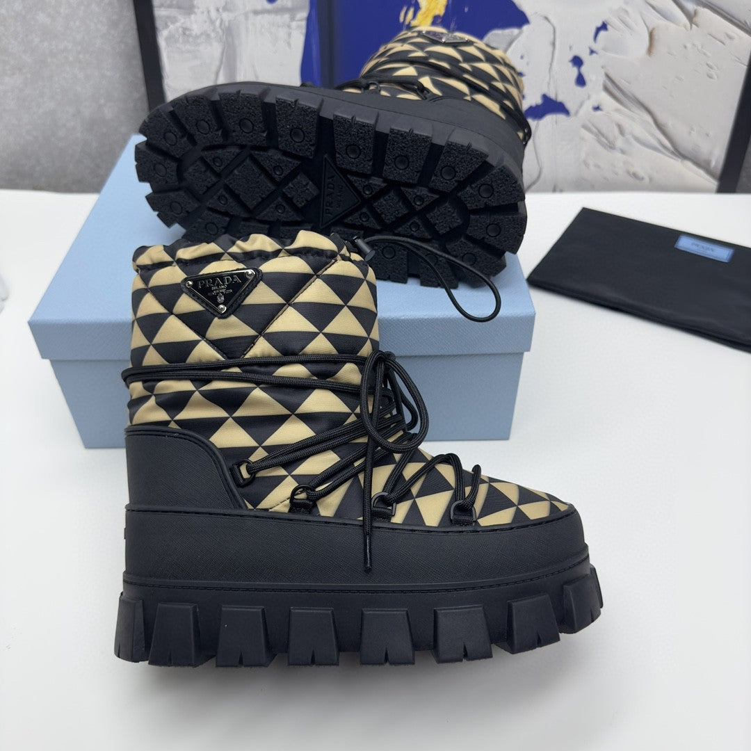 PRA RE-NYLON GABARDINE APRÃˆS SKI BOOTIES BLACK AND BEIGE