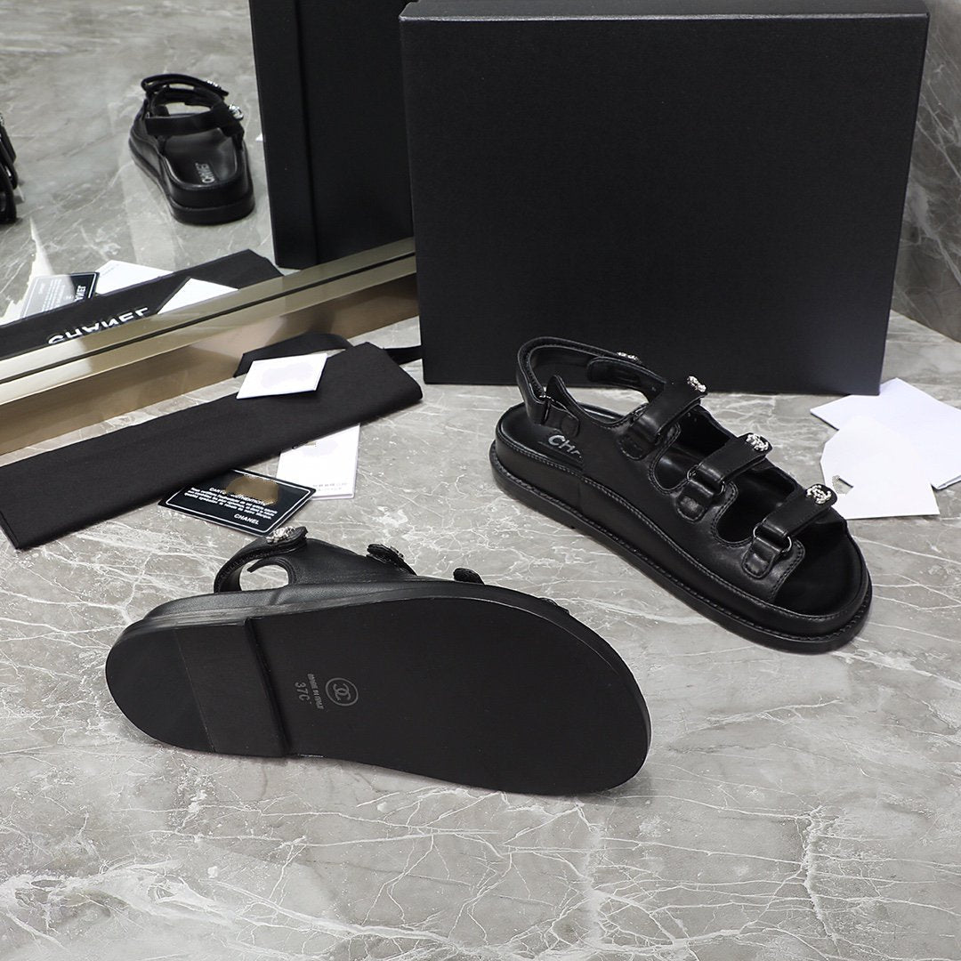 dad sandal black calfskin silver cc