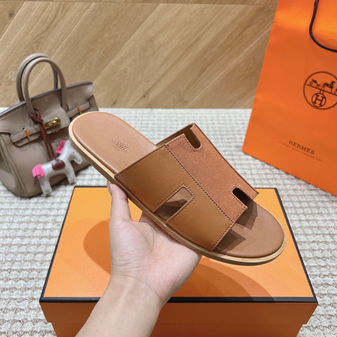 HM Izmir Sandals Brown Fabric Calfskin 294952