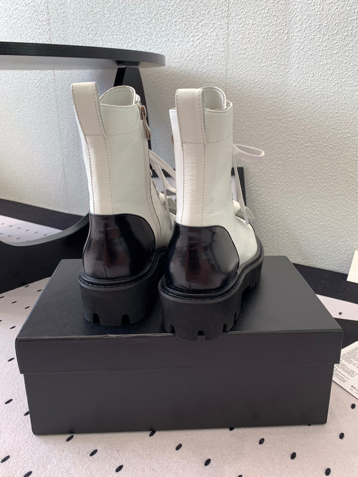 CC Short Boots In White Mix Black Logo Print Lambskin 938060