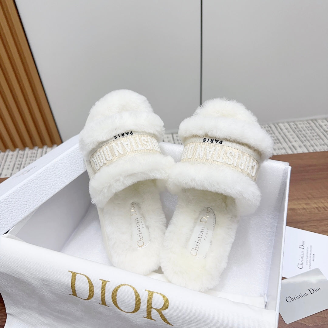 CD Dway Slide White Light Beige Fleece Lining And Canvas Fabric