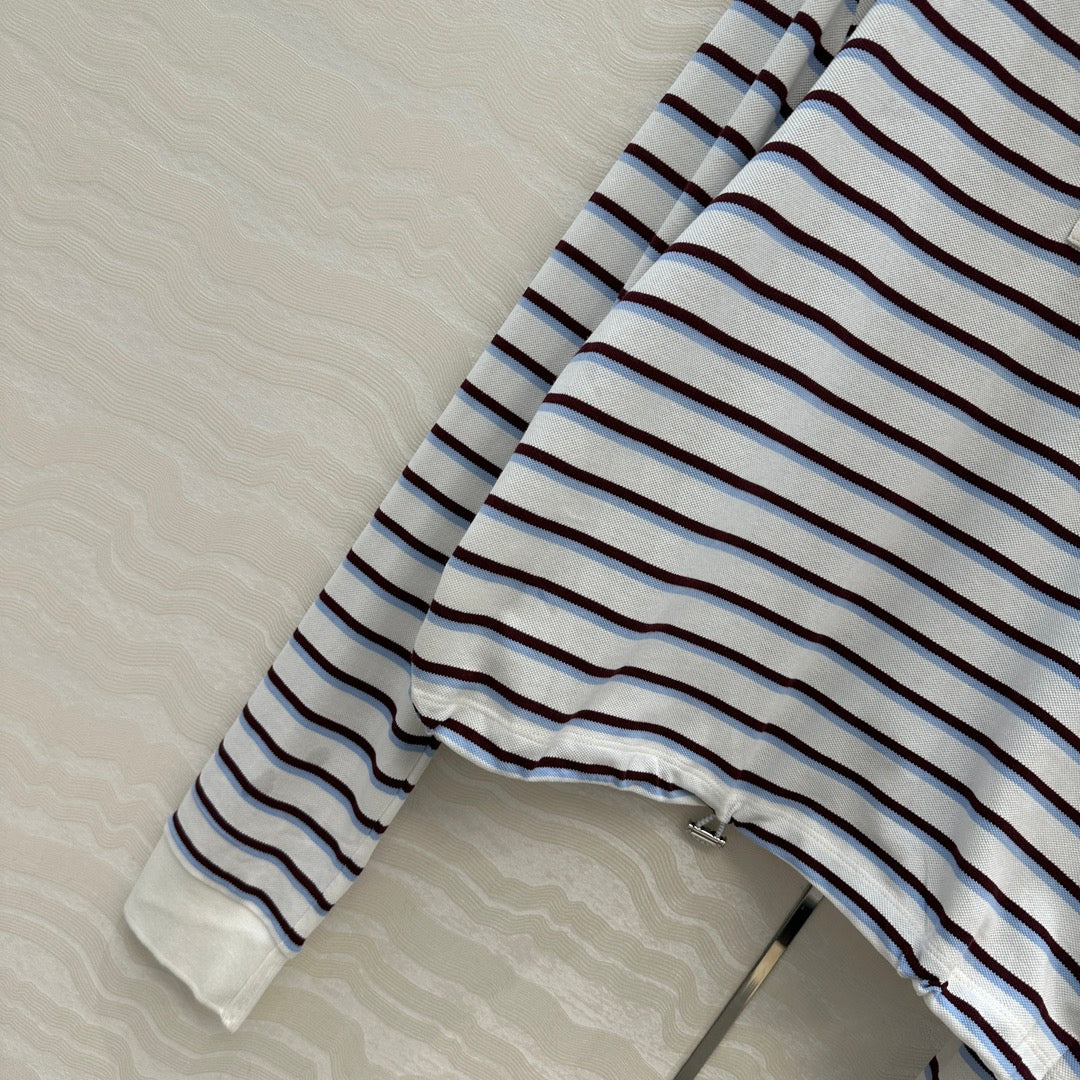 Prada 2025 Striped Long Sleeve Polo Shirt Cotton