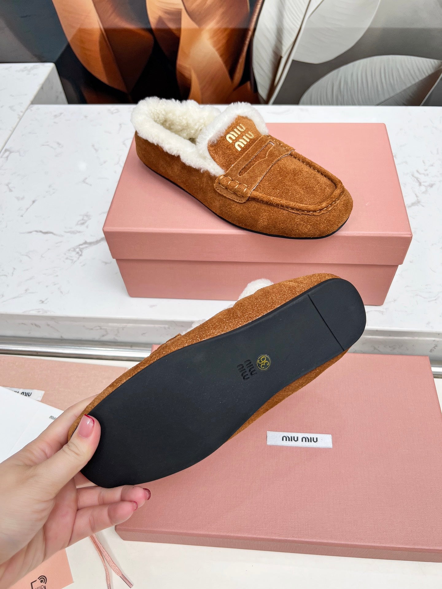 Miumiu 25 Loafer Brown White Cowhide Wool 413755