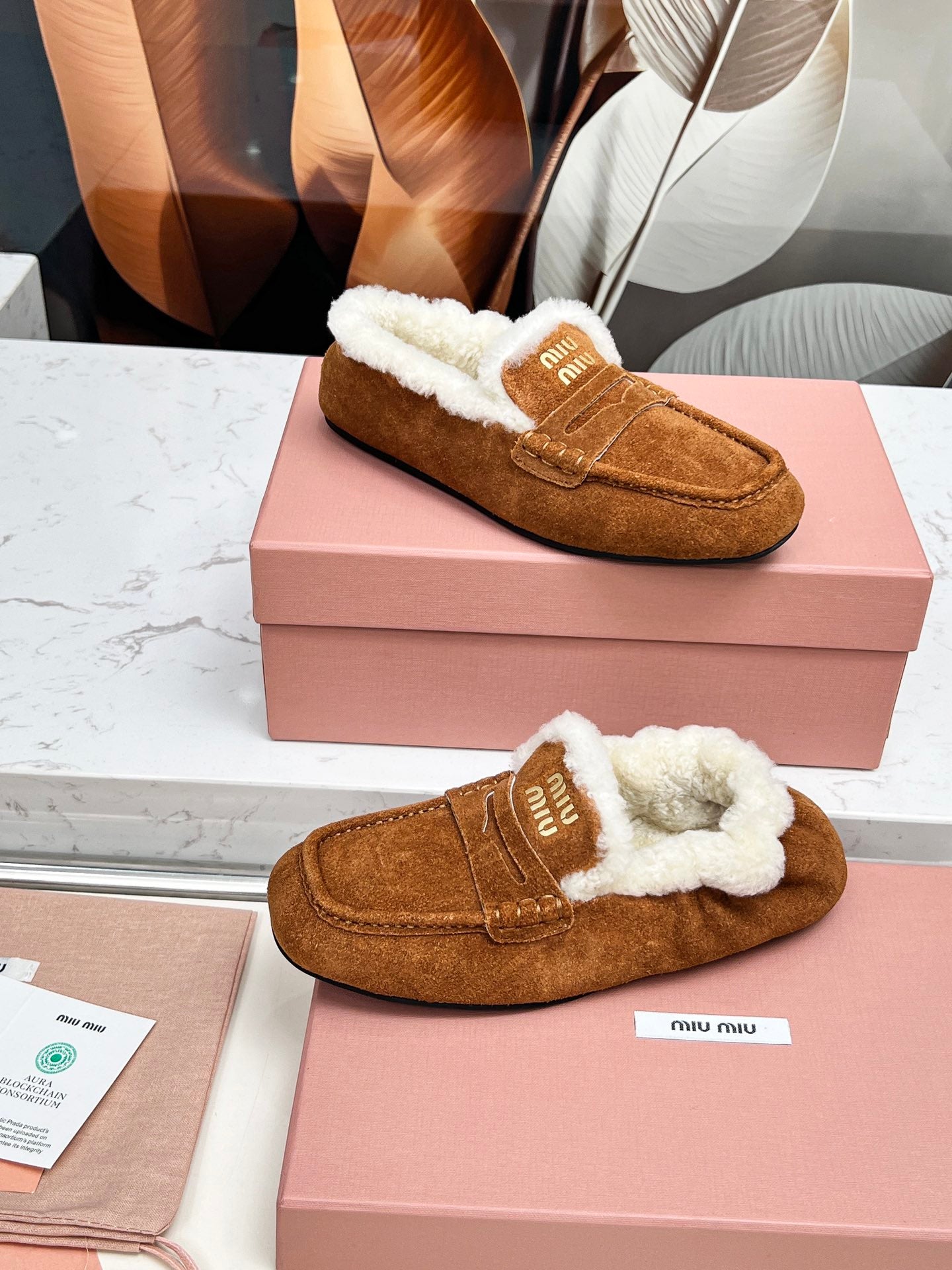 Miumiu 25 Loafer Brown White Cowhide Wool 413755