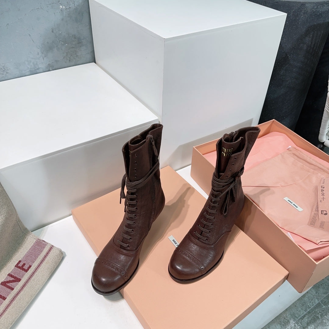 Miumiu 25 Low-heeled Ankle Boot Chocolate Brown Cowhide 511262