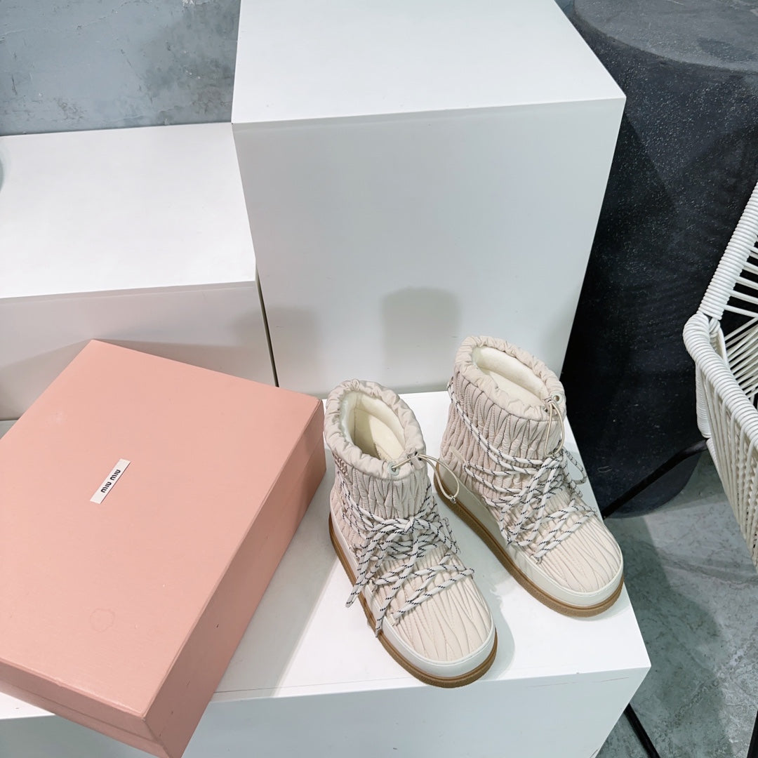 Miumiu 25 Boot Cream Nylon Rubber 511264