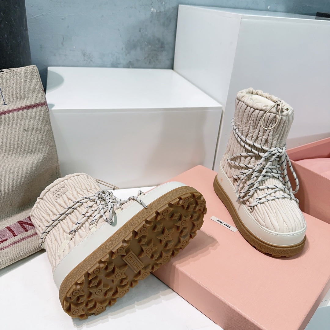 Miumiu 25 Boot Cream Nylon Rubber 511264