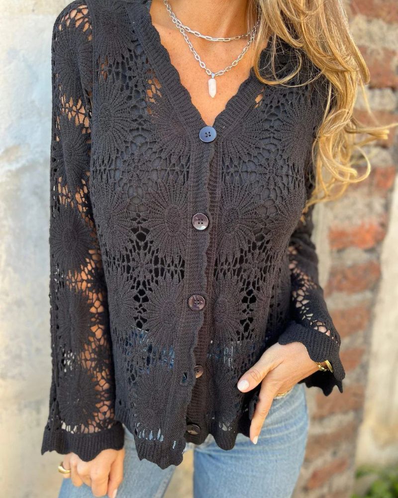 NALIE - Crochet Lace Button Cardigan