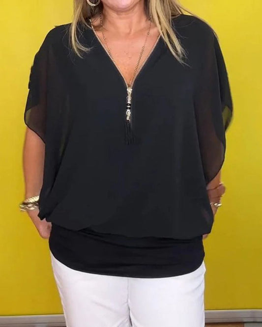 ANARA - Chiffon Zip-up Top