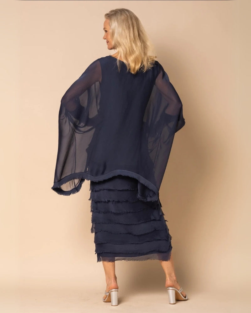 OREANA - Frayed Trim Tiered Midi Dress