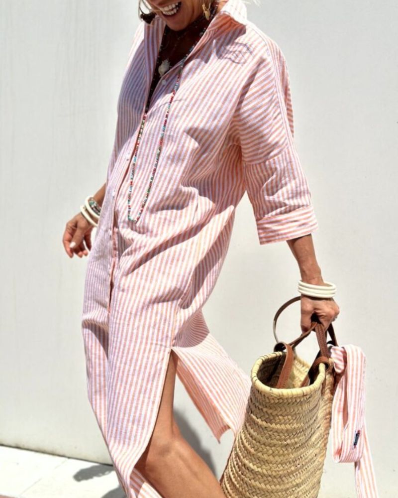 COLEN - CLASSIC STRIPED LACE-UP SHIRT DRESS