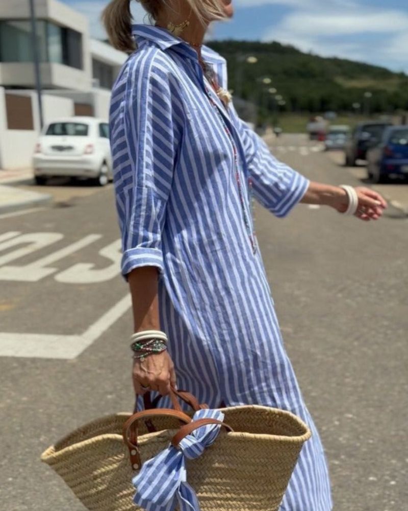 COLEN - CLASSIC STRIPED LACE-UP SHIRT DRESS